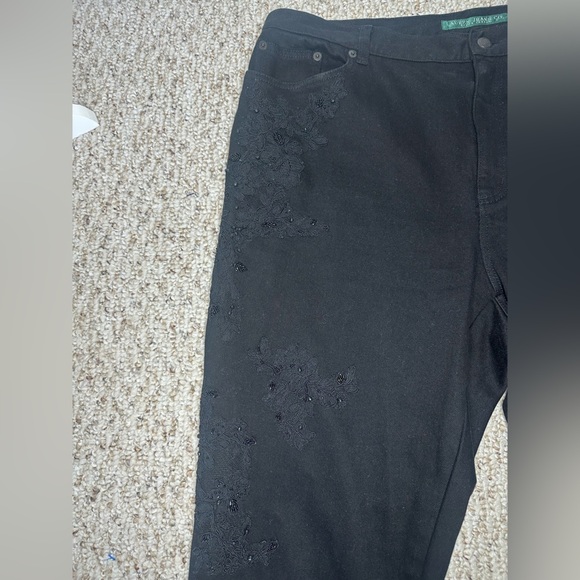 Lauren Jeans Co. Ralph Lauren Black Embroidered Jeans Sz 16 Classic Straight - Picture 10 of 10